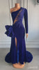 Load and play video in Gallery viewer, Long Sleeve Beaded Sexy High Slit Royal Blue Velvet  Mermaid