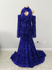 Long Sparkly Prom Dresses 2022 High Neck Mermaid Long Sleeve Sequined Sexy Royal Blue Girls Prom Gala Prom Gowns