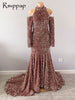 Long Sparkly Prom Dresses 2022 High Neck Mermaid Long Sleeve Sequined Sexy Royal Blue Girls Prom Gala Prom Gowns