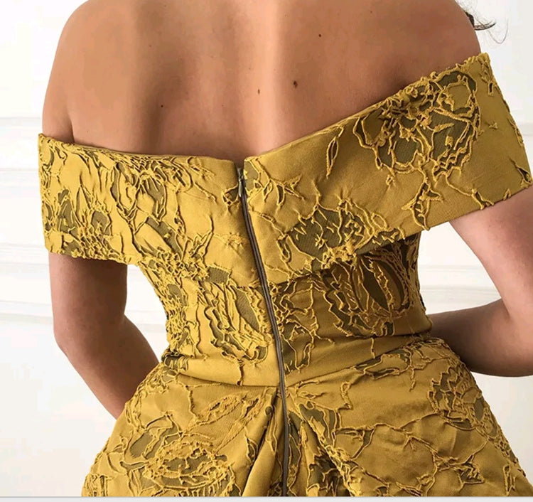Long Evening Dresses 2022 Elegant Cap Sleeve High Quality V-neck Sexy High Slit Saudi Arabia Gold Formal Gown