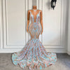 Long Sparkly Prom Dresses Sheer O-neck Mermaid Prom Gala Gowns, Wedding Dress and Evening Dress.