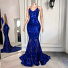 Real Picture Long Elegant Prom Dress 2022 Sexy Mermaid See Through Sparkly Sequin  Backless Prom Gowns