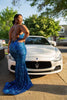 Real Picture Long Elegant Prom Dress 2022 Sexy Mermaid See Through Sparkly Sequin  Backless Prom Gowns