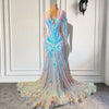 Sexy Mermaid Prom Dresses 2022 Sheer O-neck Long Sleeve Sequined Prom Party Gowns