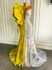 Sexy Long Prom Dresses Singel Long Sleeve Yellow and Silver, birthday Dress, Evening Dress and wedding dress
