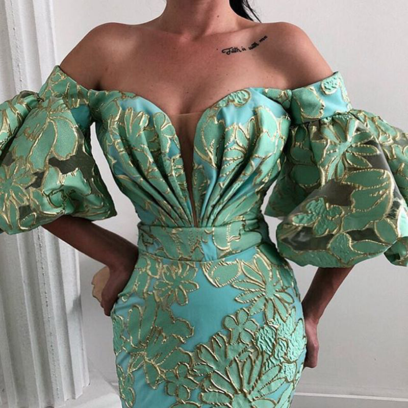 New Arrival Long Evening Dresses 2022 Mermaid Style Off The Shoulder Mint Green Dubai Women Formal Party Gowns