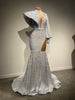 Stunning Long Sleeve High Neck Sexy Mermaid Style White Sparkly Velvet Sequin dress.