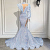 Stunning Long Sleeve High Neck Sexy Mermaid Style White Sparkly Velvet Sequin dress.