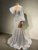Stunning Long Sleeve High Neck Sexy Mermaid Style White Sparkly Velvet Sequin dress.