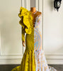 Long Sparkly Prom Dresses 2022 Sexy Mermaid Sheer O-neck Single Long Sleeve Yellow Sequined African Black Girls Prom Gala Gowns