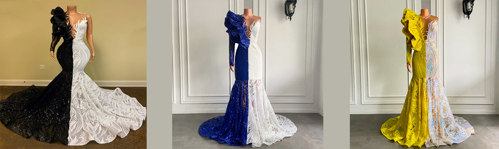 Long Sparkly Prom Dresses 2022 Sexy Mermaid Sheer O-neck Single Long Sleeve Yellow Sequined African Black Girls Prom Gala Gowns