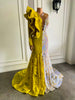 Long Sparkly Prom Dresses 2022 Sexy Mermaid Sheer O-neck Single Long Sleeve Yellow Sequined African Black Girls Prom Gala Gowns