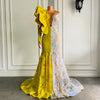 Long Sparkly Prom Dresses 2022 Sexy Mermaid Sheer O-neck Single Long Sleeve Yellow Sequined African Black Girls Prom Gala Gowns