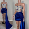 Real Picture High Low Short Prom Dresses 2022 Luxury Crystals Royal Blue African Black Girls Velvet Prom Party Dress