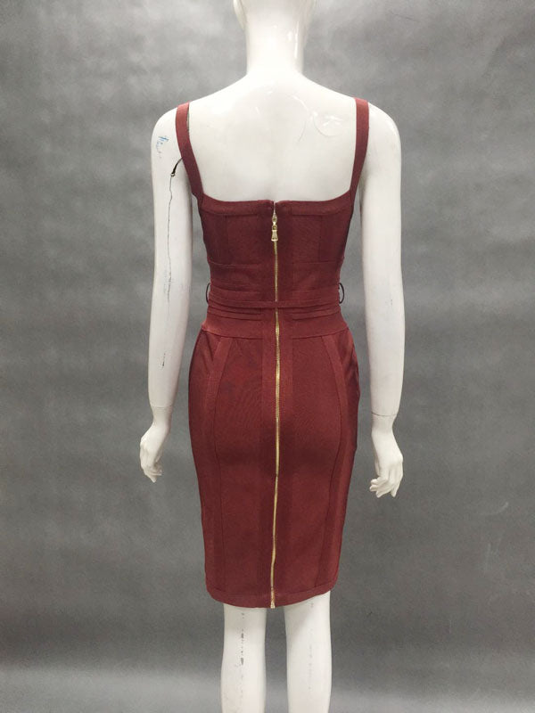 Spaghetti Strap V-neck Tight sexy Cocktail party bandage dress